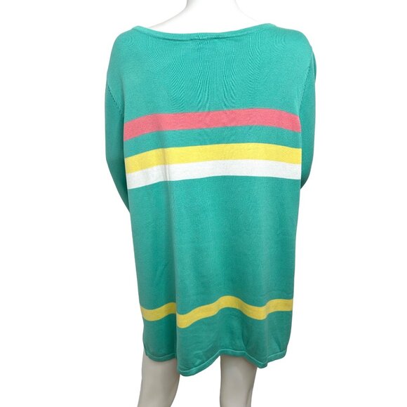 Belle Kim Gravel Tunic Top 1X Green Pink Yellow White Stripes 3/4 Sleeves Knit - Picture 3 of 9